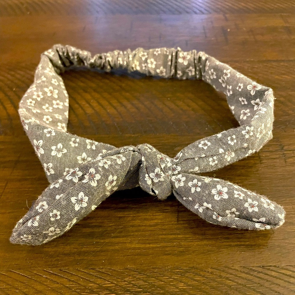 Blue “Denim” Floral Top-Tie Headband